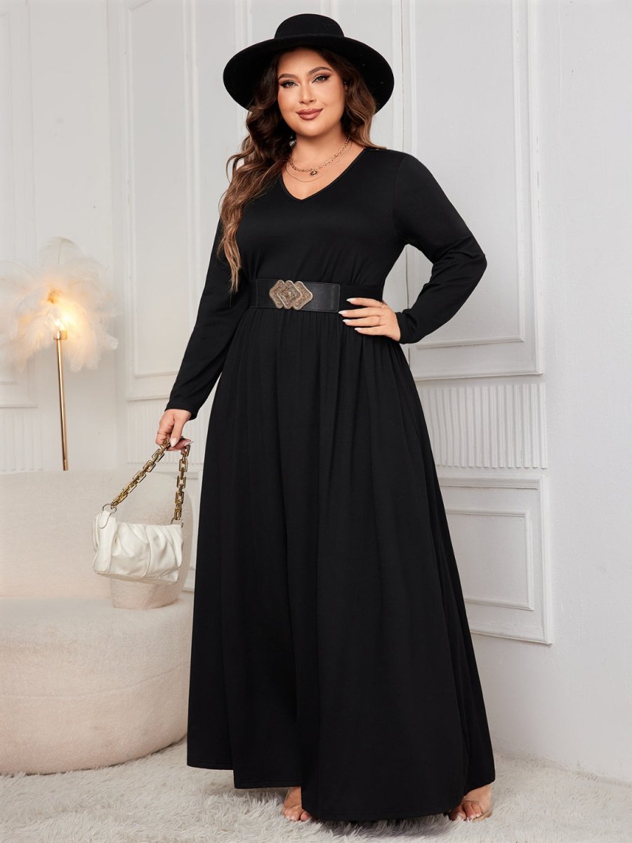 Honey Plus Size Cutout V - Neck Long Sleeve Maxi Dress - Chicaboo