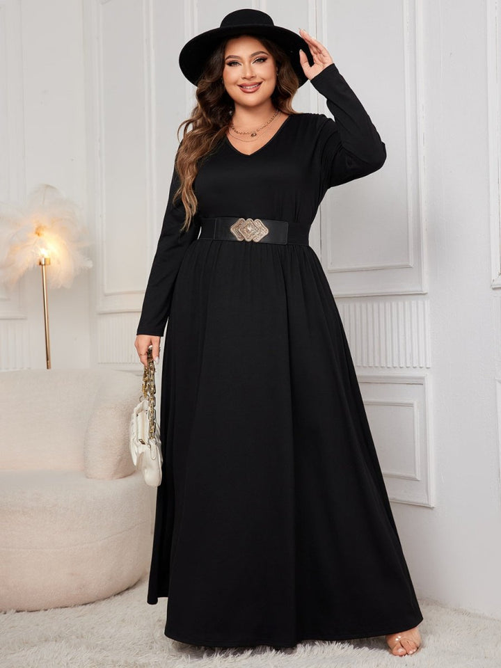 Honey Plus Size Cutout V - Neck Long Sleeve Maxi Dress - Chicaboo