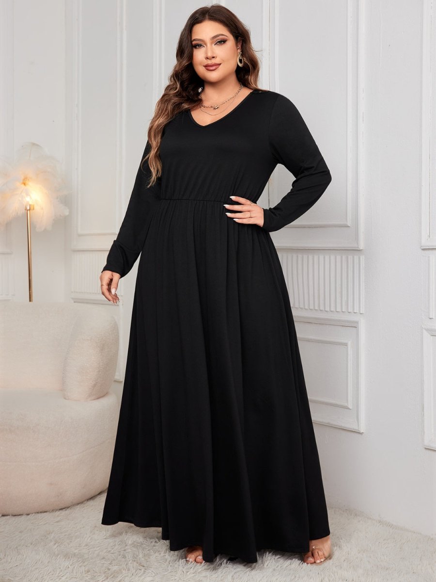 Honey Plus Size Cutout V - Neck Long Sleeve Maxi Dress - Chicaboo