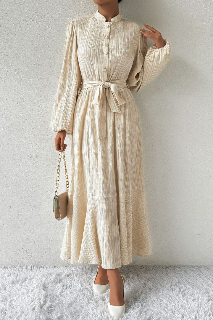 Honey Tied Button Up Balloon Sleeve Dress - Chicaboo