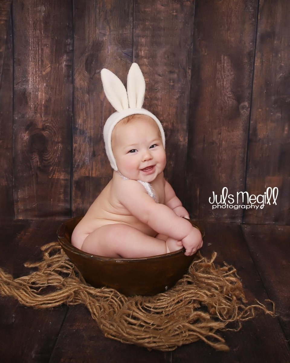 Infant Bunny Bonnet | Cream Rabbit Easter Hat Sitter Photo Prop - Chicaboo