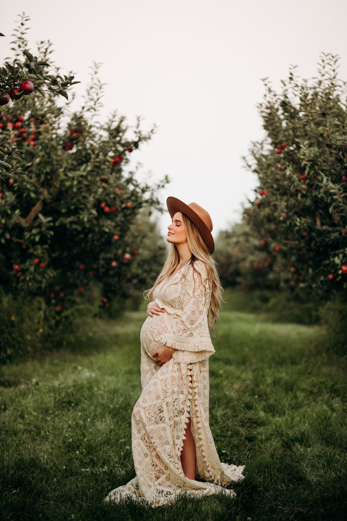 Ivy Maternity Photoshoot Dress | Boho Beige Lace Gown, Unlined w