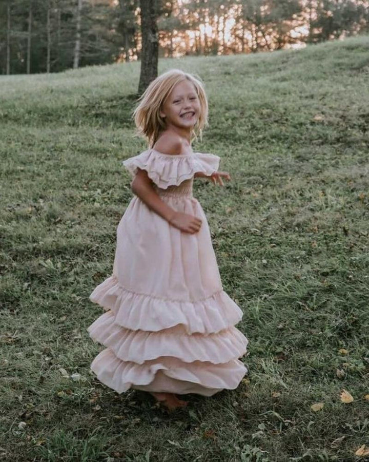 Nellie Ruffle Maxi Dress - Champagne - Chicaboo