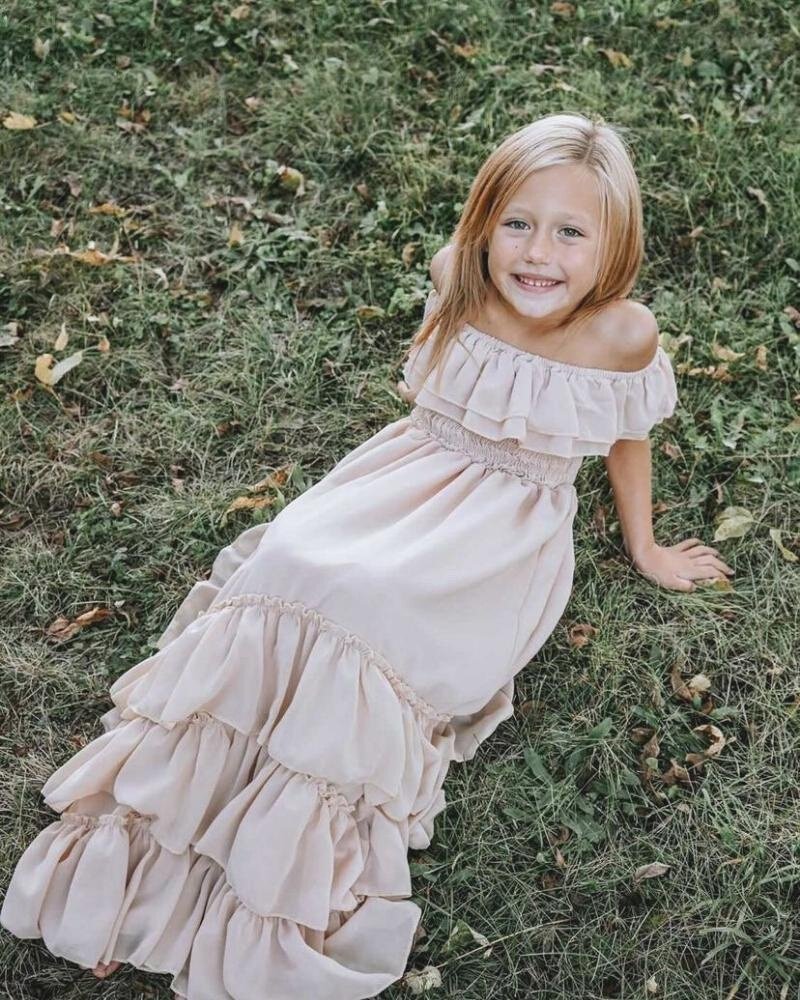 Nellie Ruffle Maxi Dress - Champagne - Chicaboo