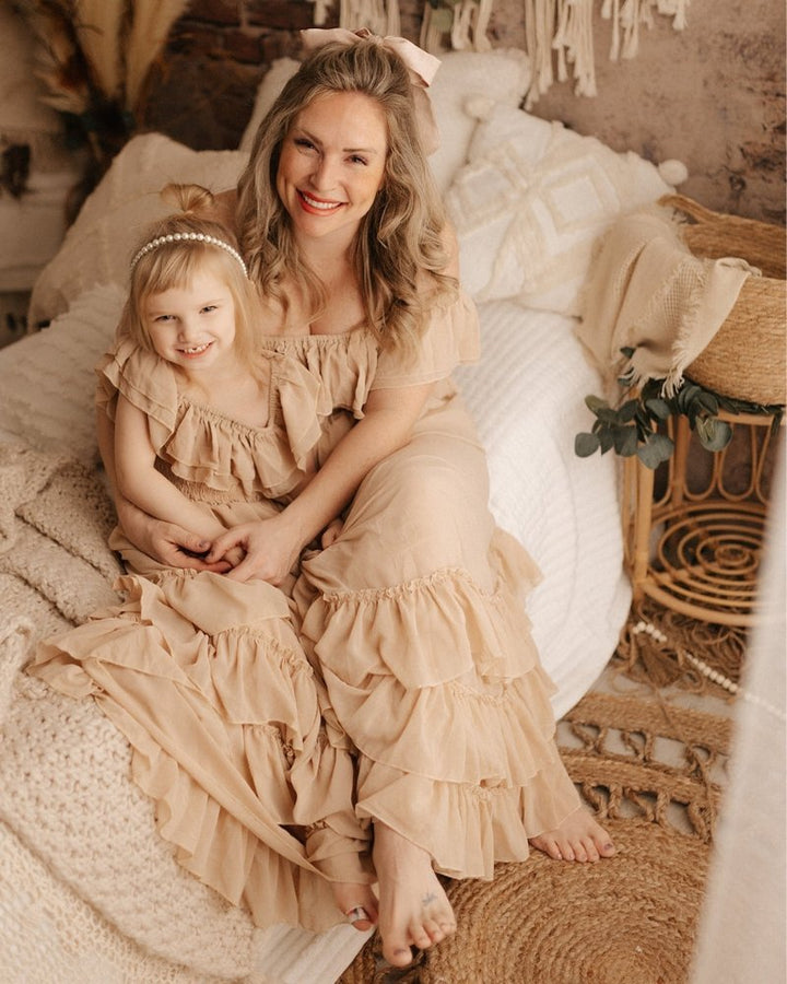 Nellie Ruffle Maxi Dress - Champagne - Chicaboo