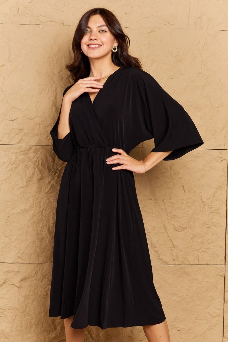 OneTheLand Make Your Move Solid Surplice Midi Dress - Chicaboo