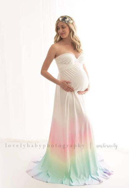 Pastel Rainbow Prisma, Convertible Infinity Style Maternity Gown One-Sizen