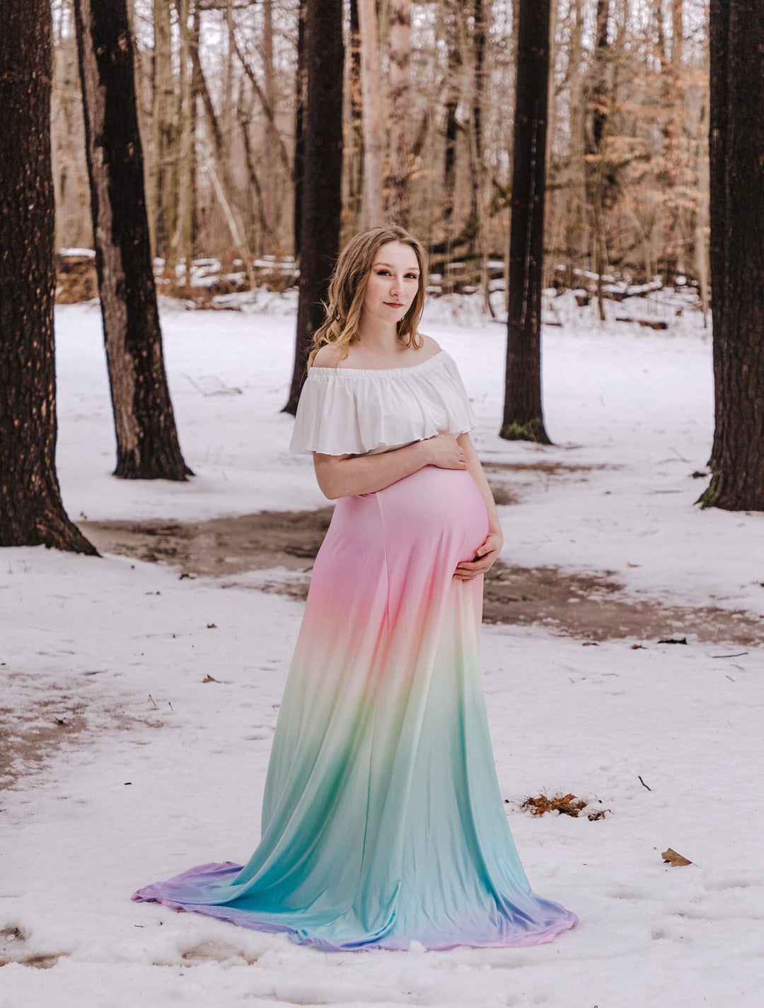2 Piece Set Pastel Rainbow Prisma Skirt + Harper Crop Top Ombre Maternity Skirt
