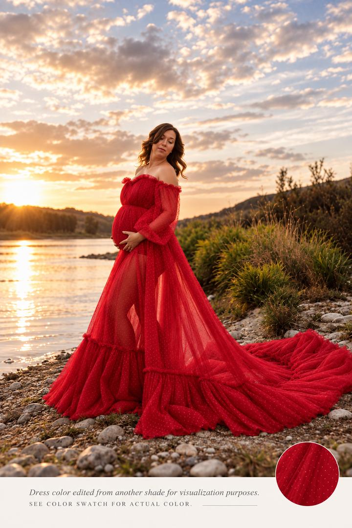 Victoria Maternity Photoshoot Gown | Choose Color, Dot Tulle, Corset Back, One Size