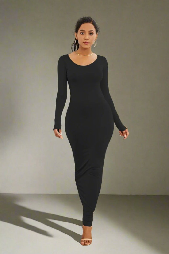 Round Neck Long Sleeve Maxi Wrap Dress - Chicaboo