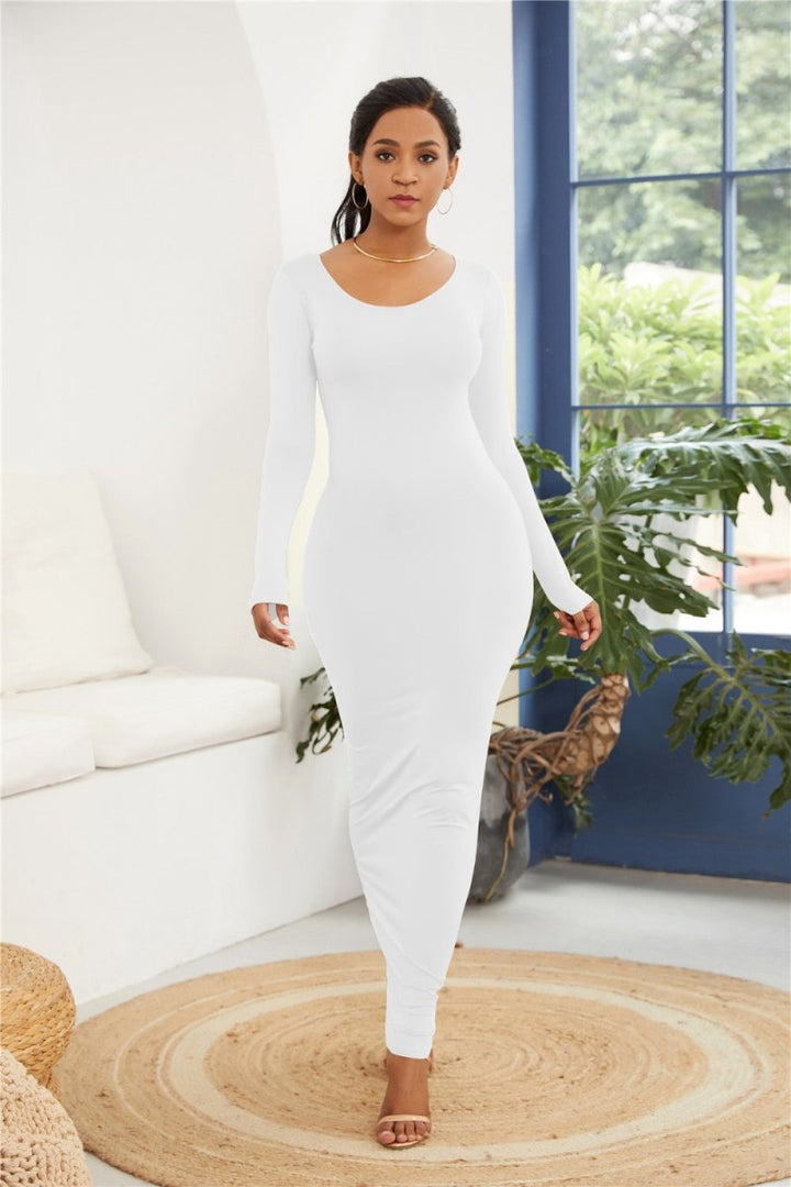 Round Neck Long Sleeve Maxi Wrap Dress - Chicaboo