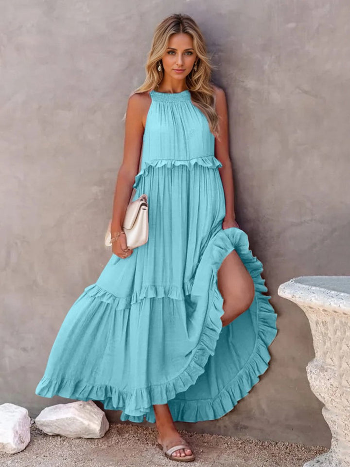 Ruffled Sleeveless Tiered Maxi Dress with Pockets - Chicaboo