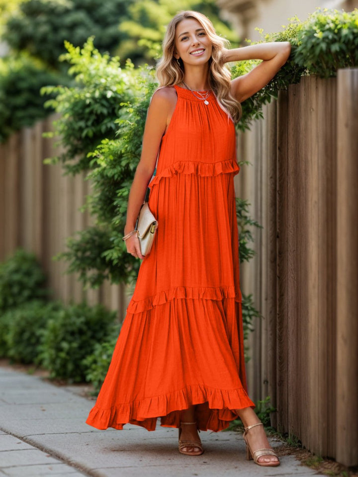 Ruffled Sleeveless Tiered Maxi Dress with Pockets - Chicaboo