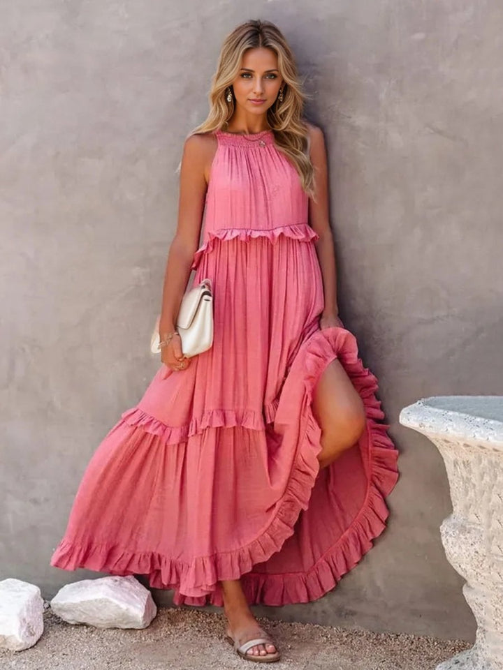 Ruffled Sleeveless Tiered Maxi Dress with Pockets - Chicaboo