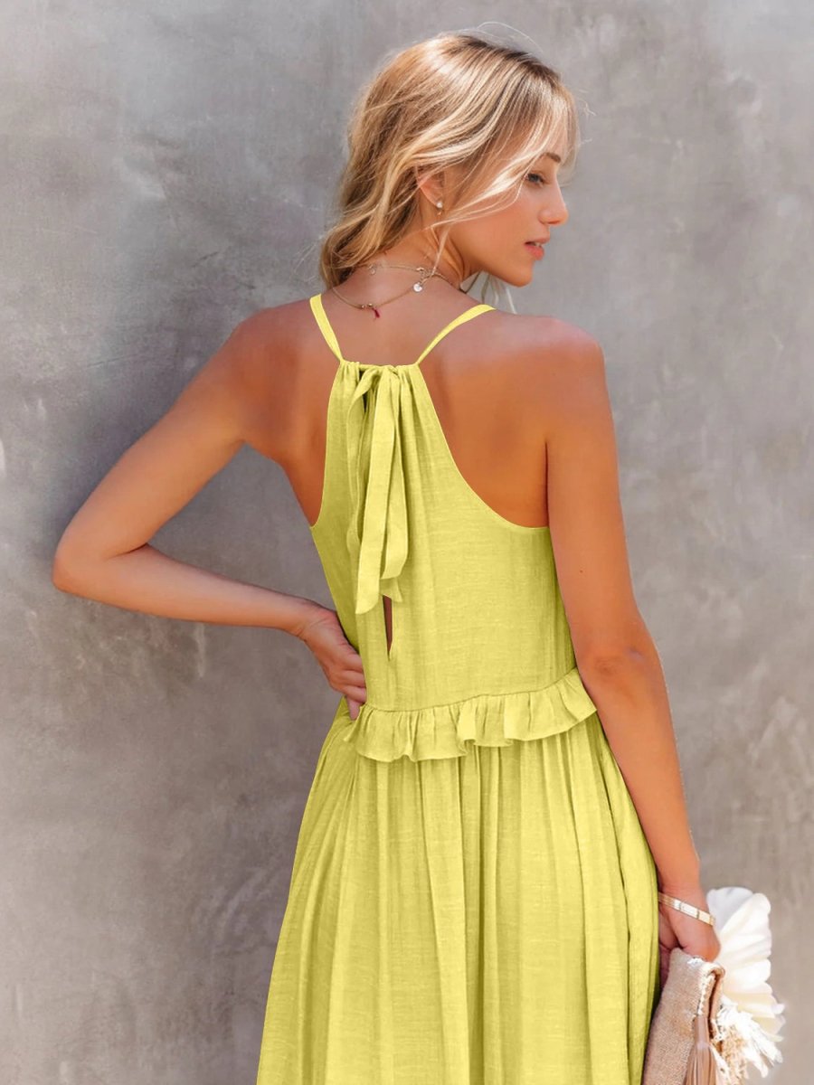 Ruffled Sleeveless Tiered Maxi Dress with Pockets - Chicaboo