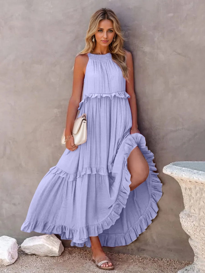 Ruffled Sleeveless Tiered Maxi Dress with Pockets - Chicaboo