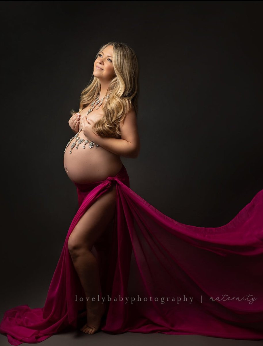 Semi - Sheer Maternity Drape Fabric| Fucshia Chiffon Tossing Scarf w/ Sewn Edge - Chicaboo