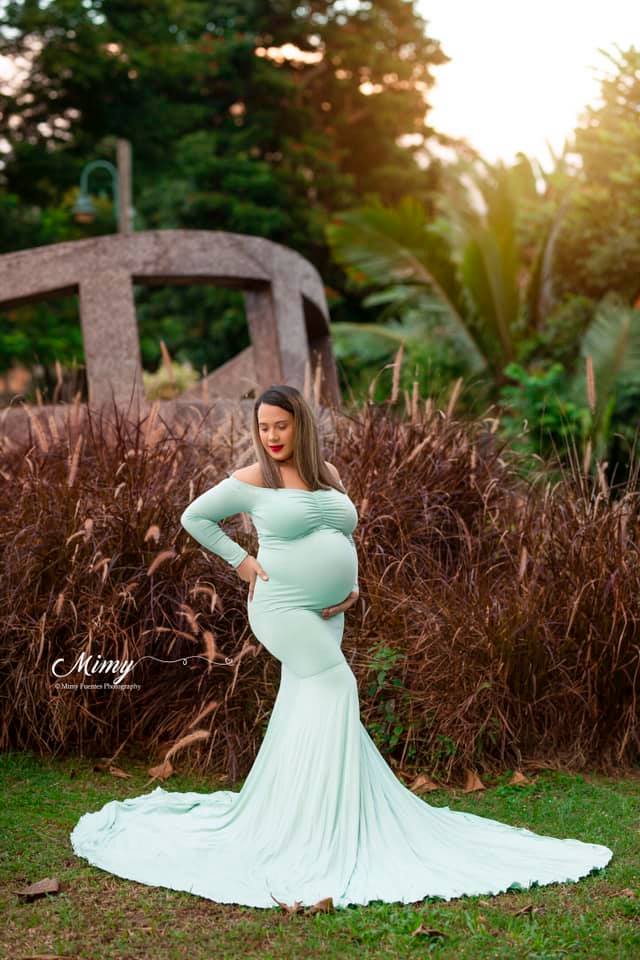 Serena Maternity Photoshoot Dress | Sea Spray Long Sleeve Jersey Gown, Convertible, One Size - Chicaboo