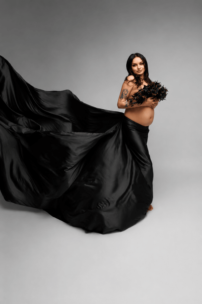 Silky Maternity Drape Fabric| Black Faux Silk Tossing Scarf w/ Sewn Edge 5 yards - Chicaboo