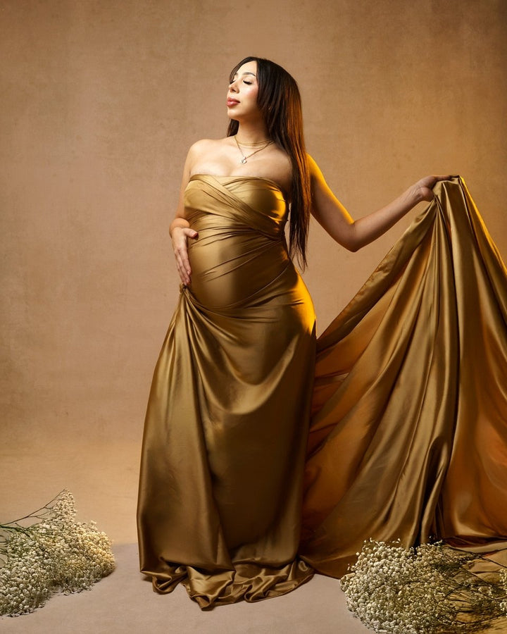 Silky Maternity Drape Fabric| Bronze Faux Silk Tossing Scarf w/ Sewn Edge - Chicaboo