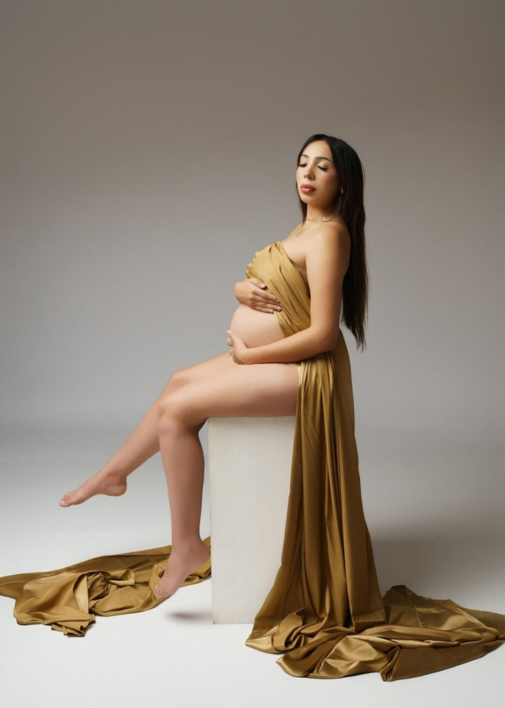 Silky Maternity Drape Fabric| Bronze Faux Silk Tossing Scarf w/ Sewn Edge - Chicaboo