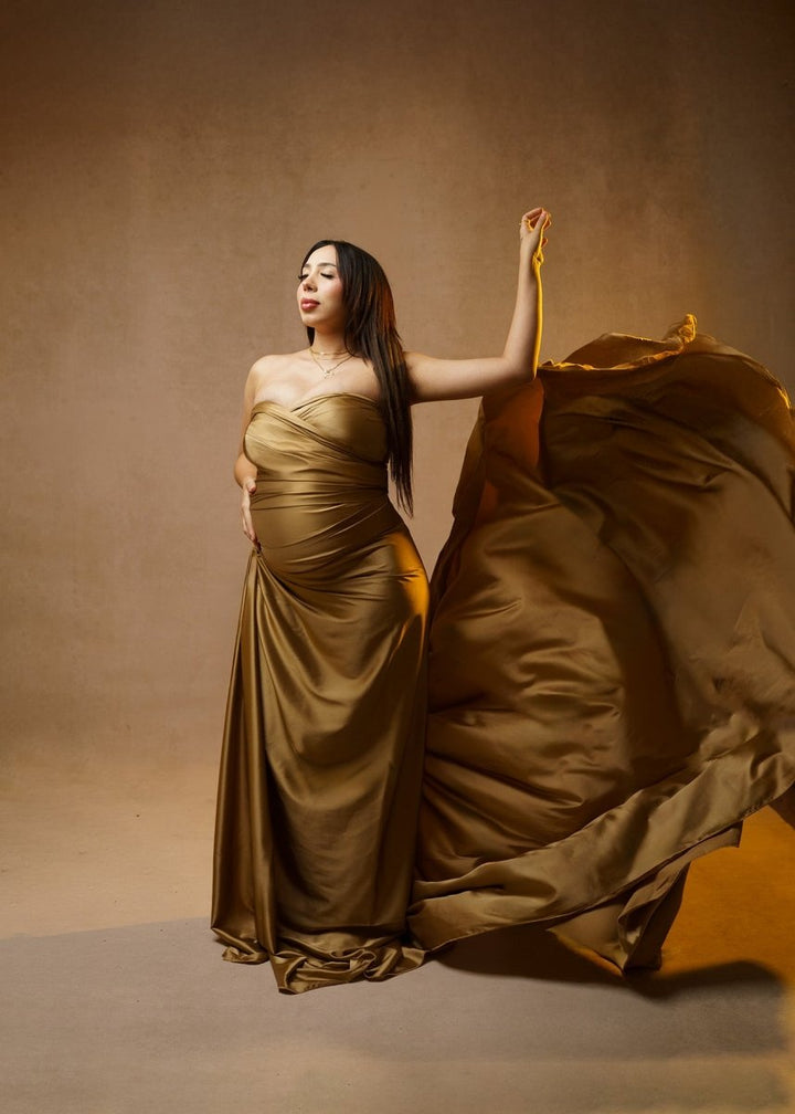 Silky Maternity Drape Fabric| Bronze Faux Silk Tossing Scarf w/ Sewn Edge - Chicaboo