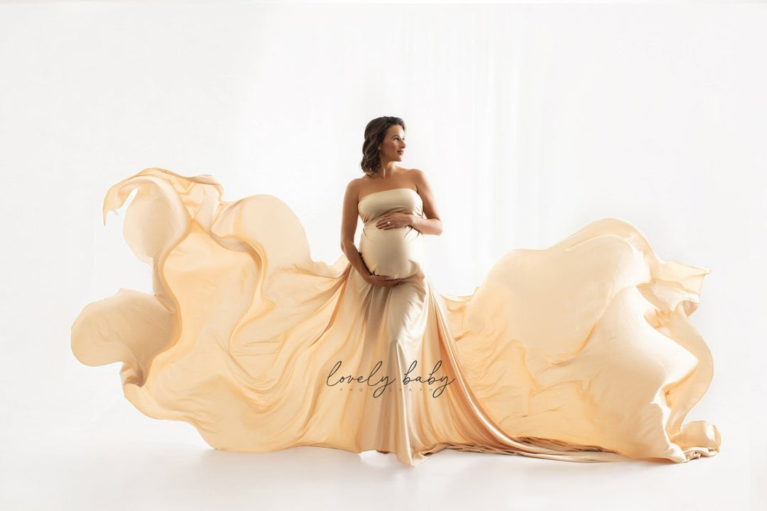 Silky Maternity Drape Fabric| Champagne Gold Faux Silk Tossing Scarf w/ Sewn Edge - Chicaboo