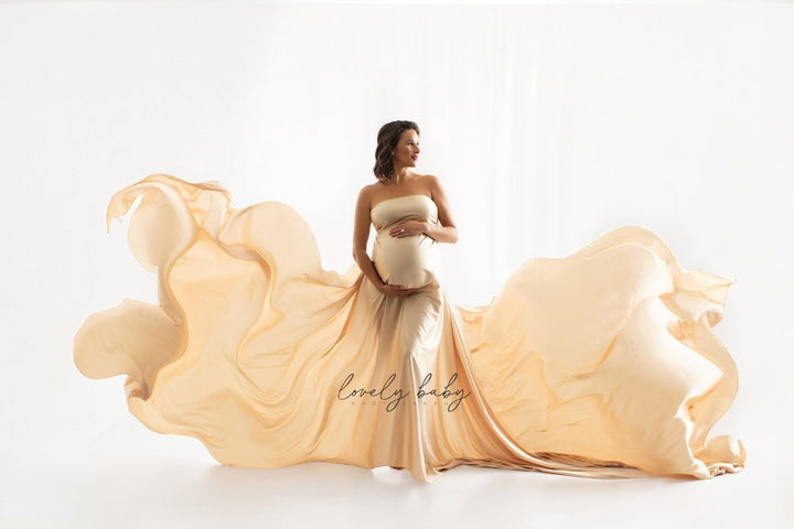 Silky Maternity Drape Fabric| Champagne Gold Faux Silk Tossing Scarf w/ Sewn Edge - Chicaboo