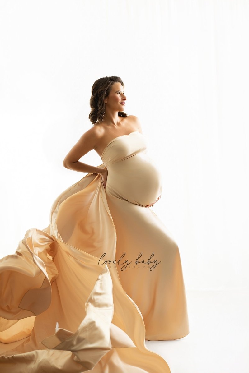 Silky Maternity Drape Fabric| Champagne Gold Faux Silk Tossing Scarf w/ Sewn Edge - Chicaboo