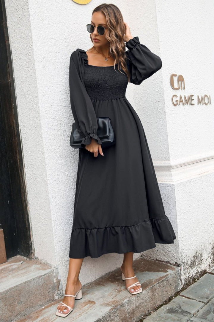 Smocked Ruffle Hem Flounce Sleeve Dress - Chicaboo