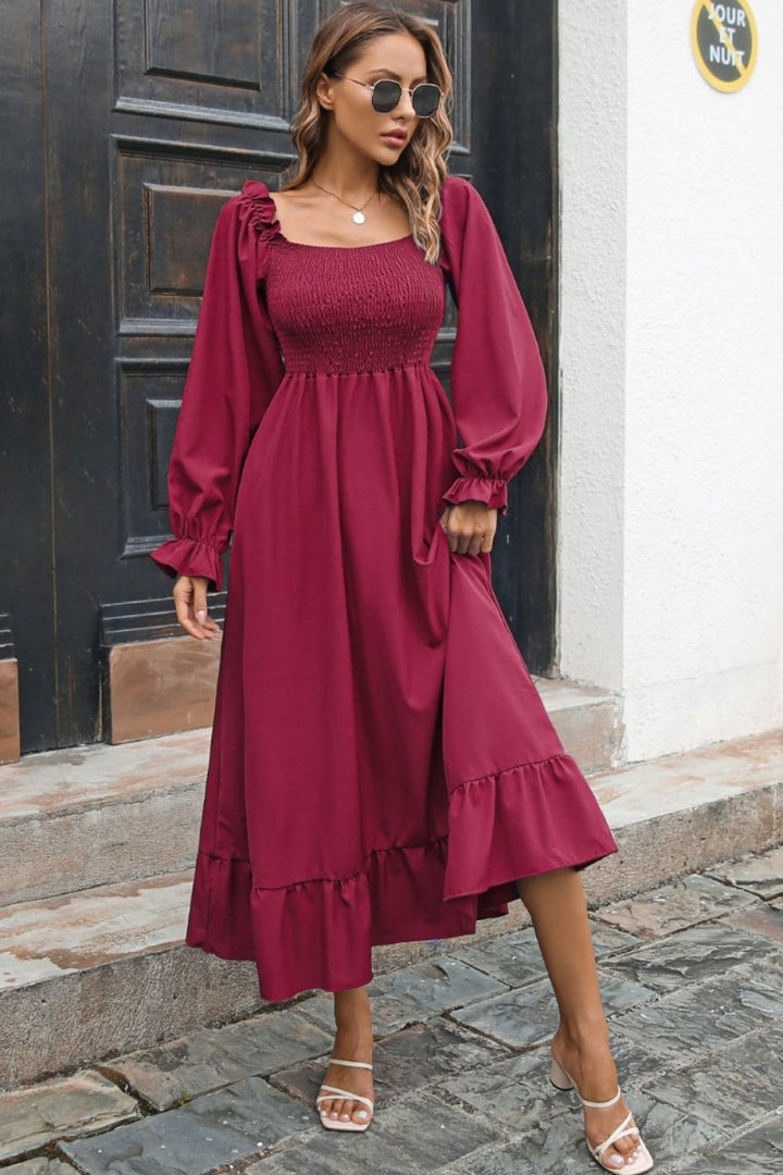 Smocked Ruffle Hem Flounce Sleeve Dress - Chicaboo