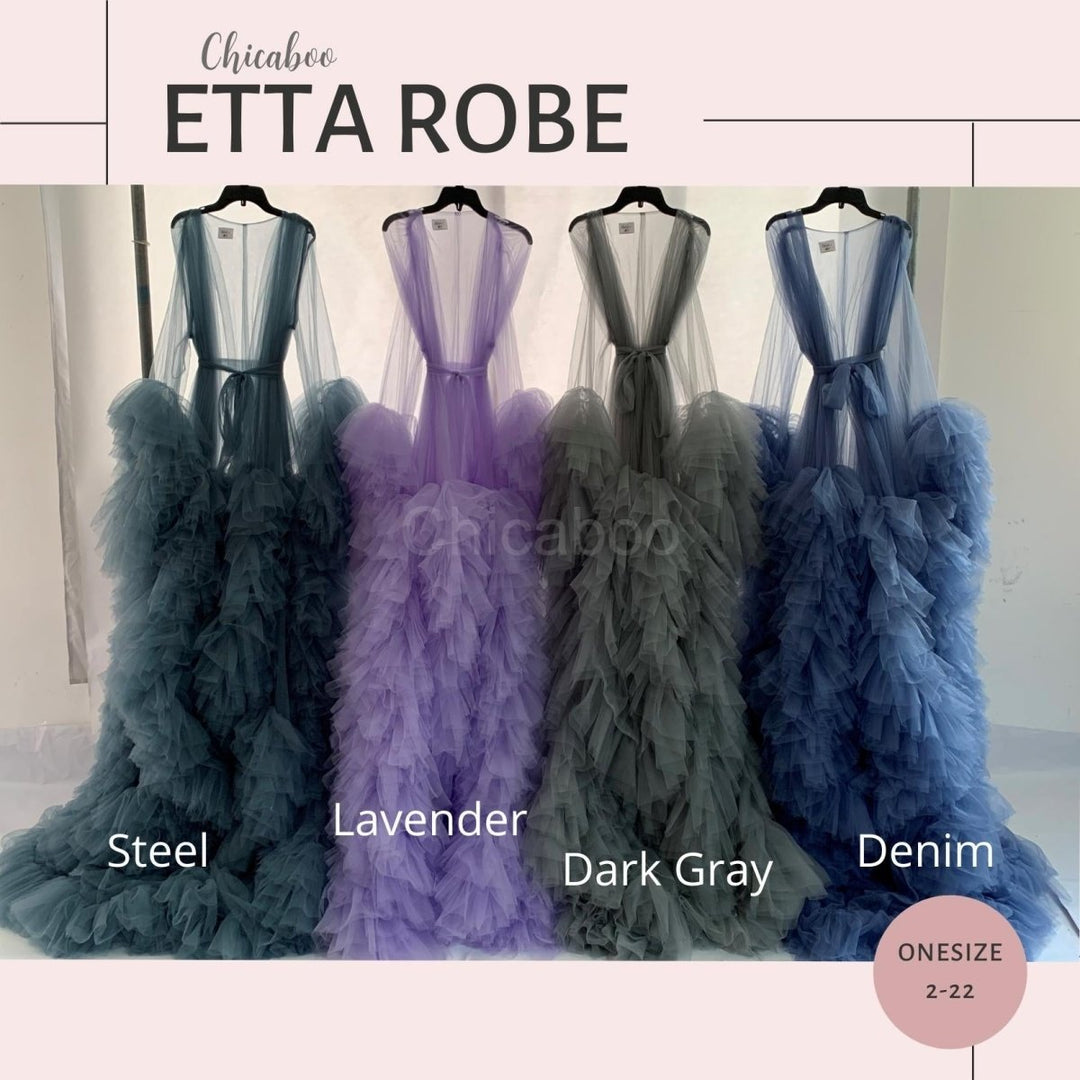 STEAL! Steel Blue Etta Maternity Photoshoot Robe | Ruffled Tulle Robe for Boudoir, Wedding, & Pregnancy Photos (Copy) - Chicaboo