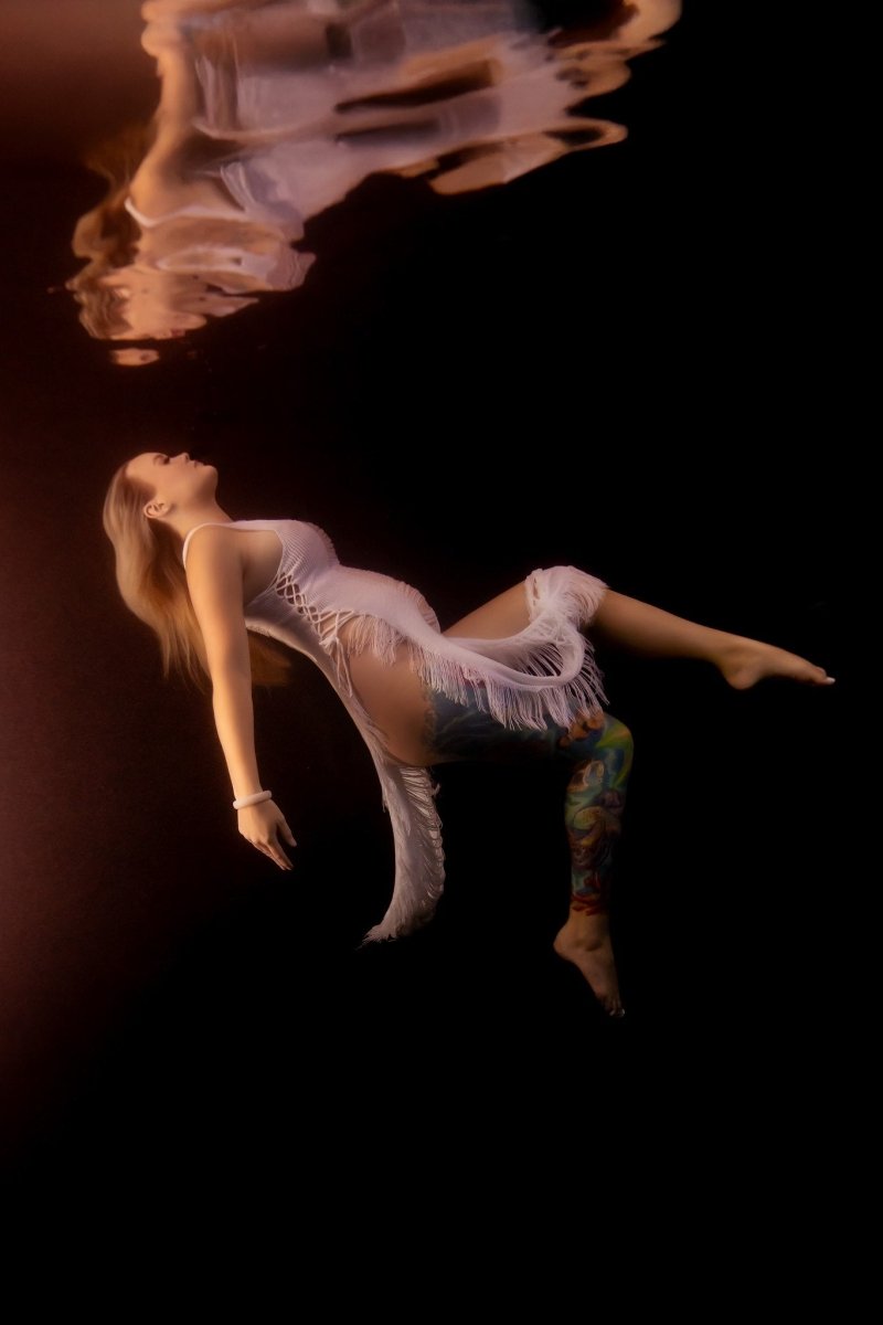 Sweater Knit Lace up Photoshoot Dress in White or Black | Fringe Maternity Dress for Underwater Photography - Chicaboo