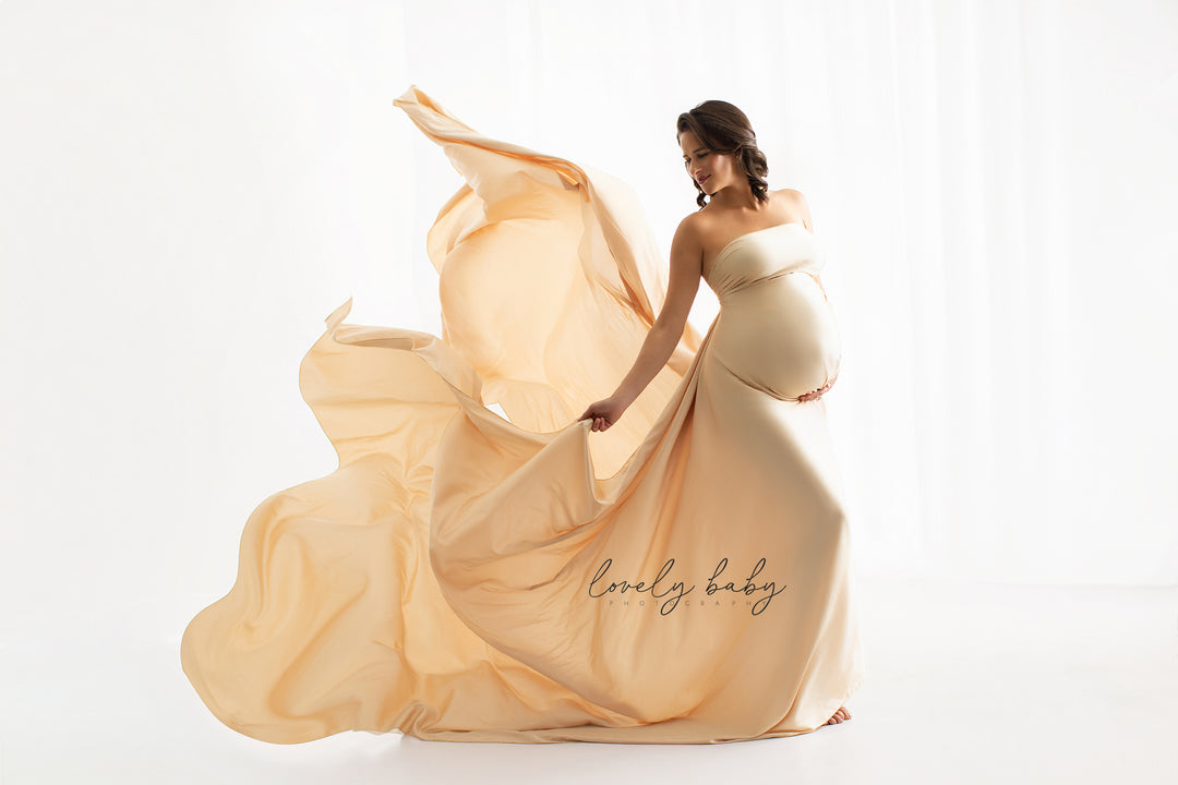 Silky Maternity Drape Fabric| Champagne Gold Faux Silk Tossing Scarf w/ Sewn Edge