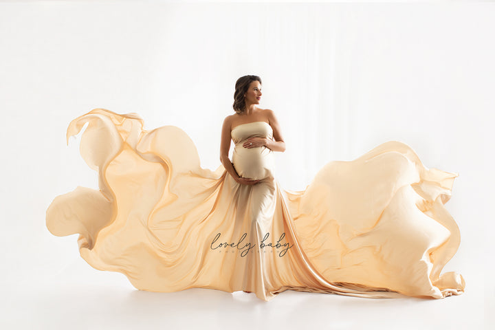 Silky Maternity Drape Fabric| Champagne Gold Faux Silk Tossing Scarf w/ Sewn Edge