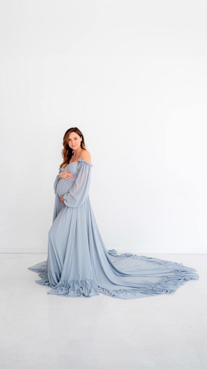 Wren Maternity Photoshoot Gown | Choose Color, Chiffon Dress, Corset Back, Split Belly, One Size - Chicaboo