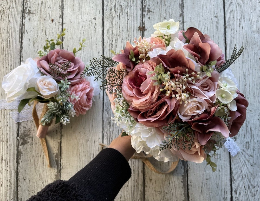 2 BOUQUET SET Dusty (Large Bride & Small Bridesmaid) - Chicaboo