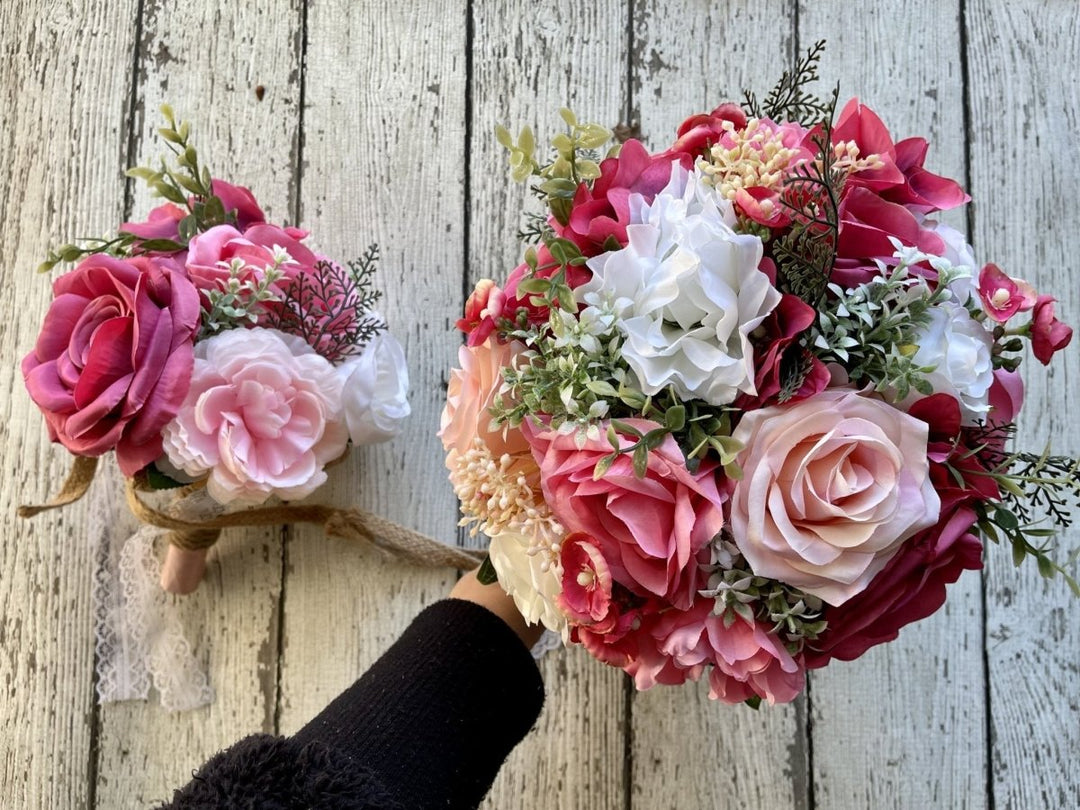 2 BOUQUET SET Raspberry (Large Bride & Small Bridesmaid) - Chicaboo