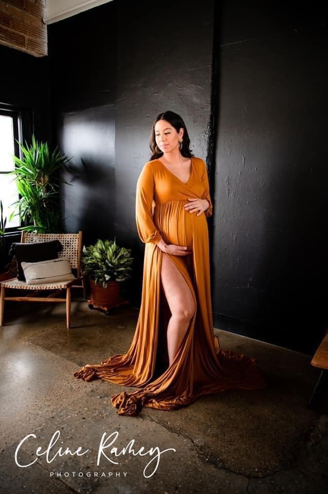 Amber Gold Charlotte Maternity Gown with Slit One-Size - Chicaboo