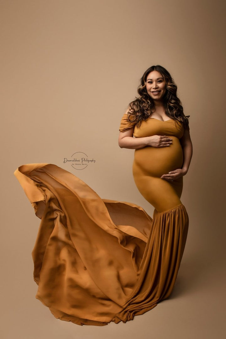 AMBER GOLD Monroe Maternity Gown with tossing train One-Size - Chicaboo