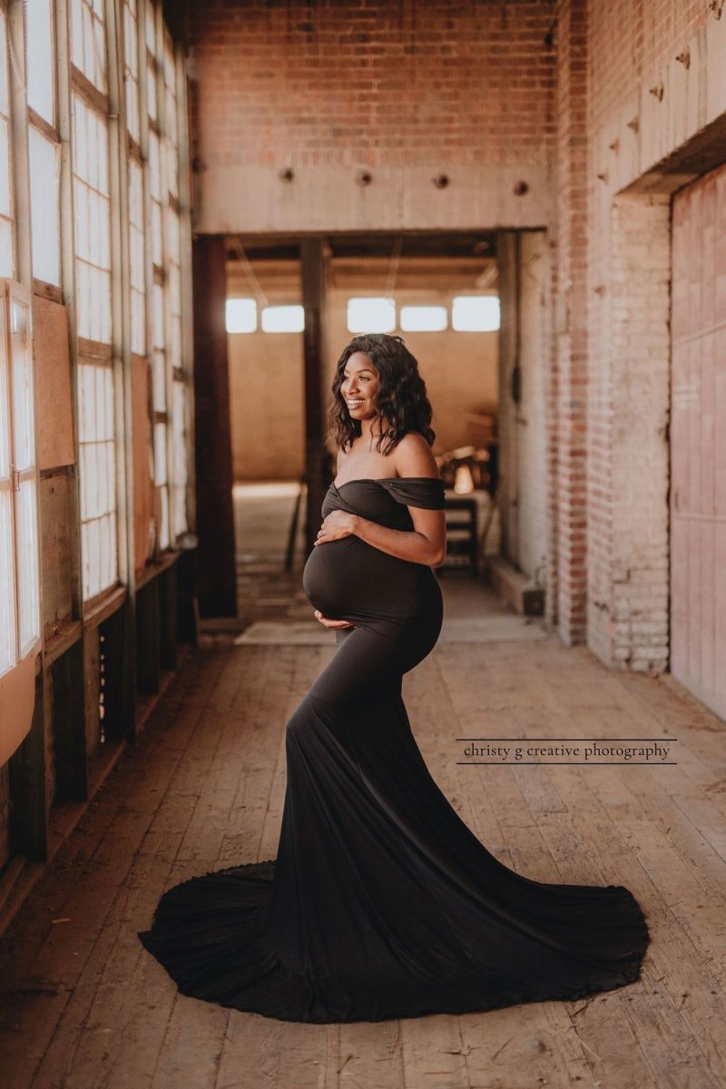 Black Onyx Luxe Jersey {Athena} Maternity Gown - Chicaboo