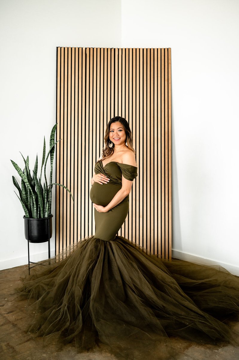 Ariel 2-Piece Maternity Photoshoot Dress | Dark Olive Jersey Top & Con Chicaboo Ariel 2-Piece Maternity Photoshoot Dress | Dark Olive Jersey Top & Con Chicaboo