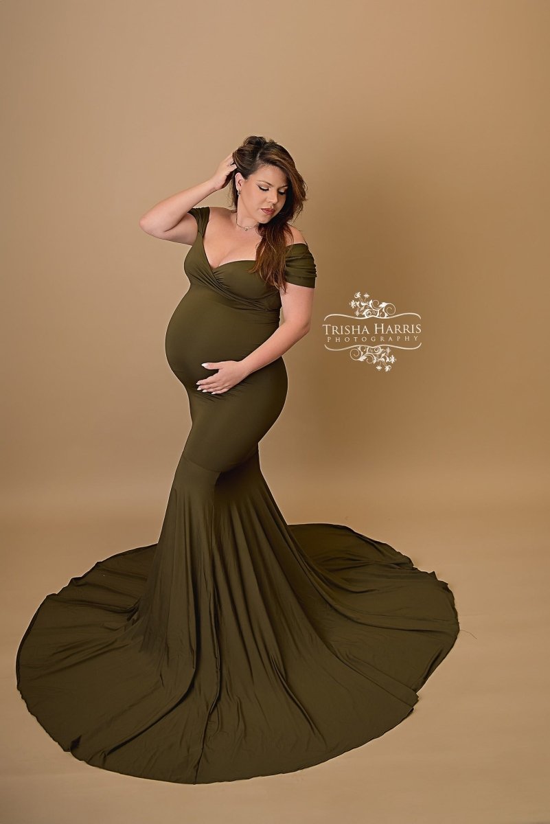 Dark Olive Athena Maternity Photoshoot Gown One-Size - Chicaboo