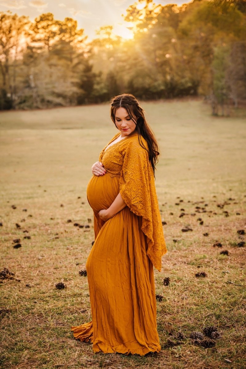Hazel Maternity Photoshoot Dress | Dijon Rayon Gown, Halter, Smocked Back, One Size Hazel Maternity Photoshoot Dress | Dijon Rayon Gown, Halter, Smocked Back, One Size