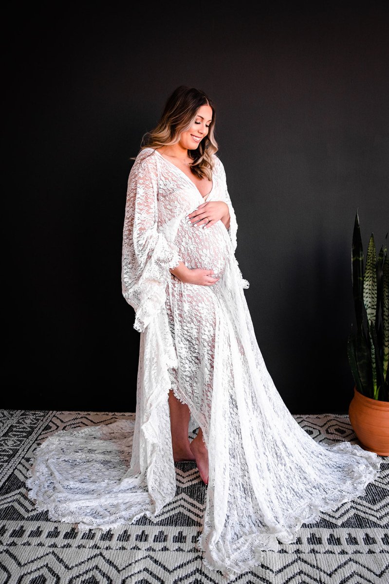 Freya Maternity Gown in Warm White - Unlined Lace (size 4-14) - Chicaboo