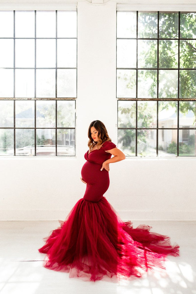 G600, Red Long Trail Maternity Shoot Baby Shower Gown, Size: All, Colo –  styleicon.in