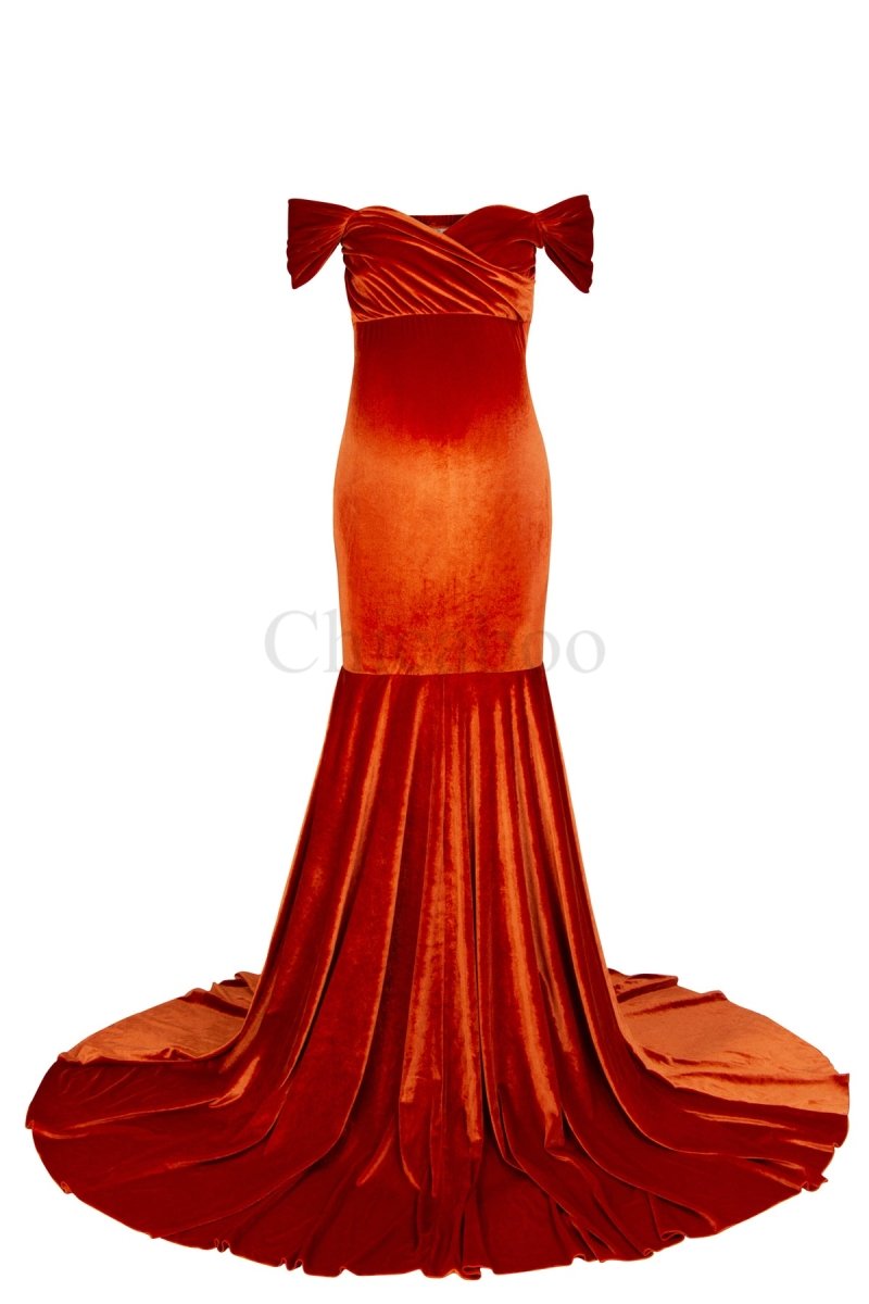 Ginger Velvet Athena Maternity Photoshoot Gown One-Size with Sleeves - Chicaboo
