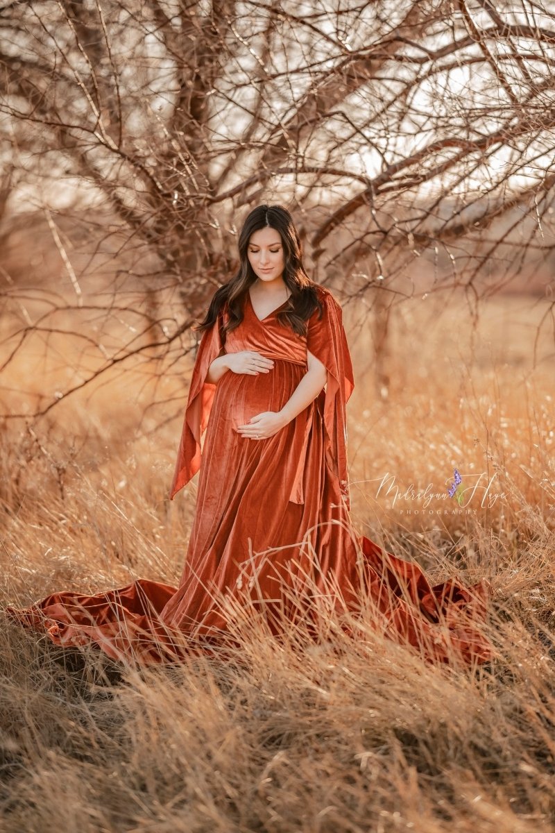 Iris Reversible Maternity Photoshoot Dress | Ginger Boho Velvet Gown, One Size Iris Reversible Maternity Photoshoot Dress | Ginger Boho Velvet Gown, One Size