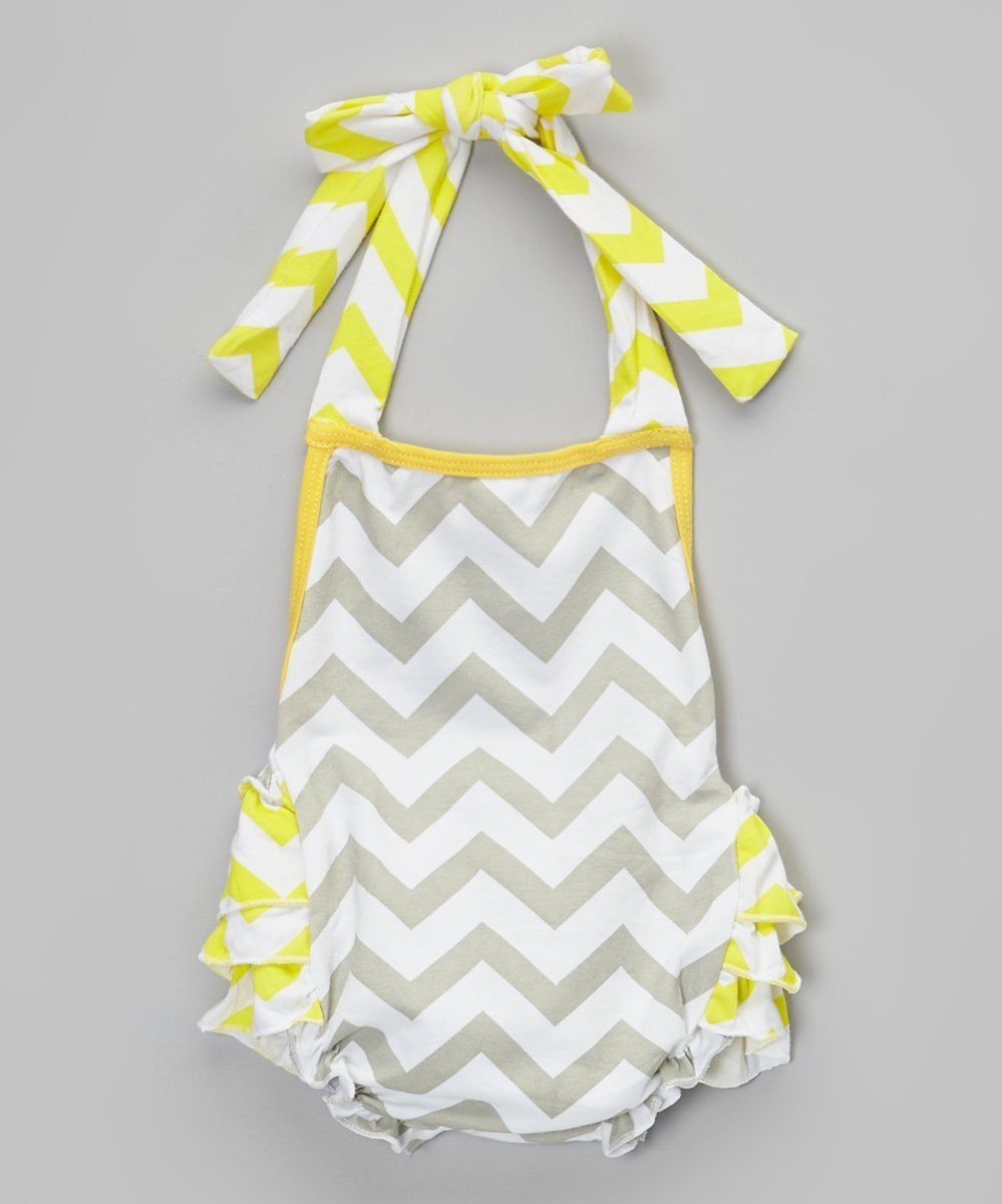 Halter Ruffle Romper- Yellow and Grey - Chicaboo