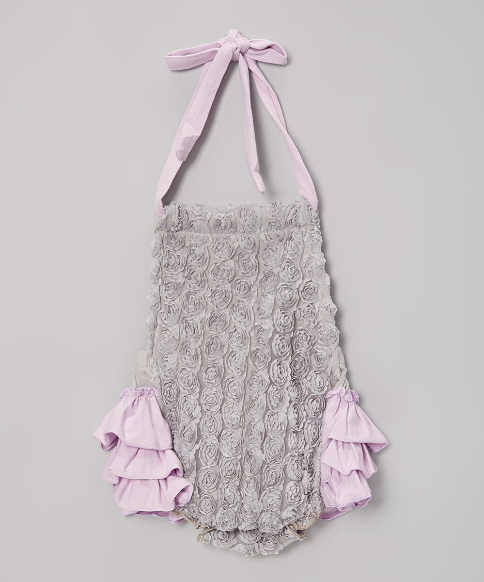 Halter Ruffle Rose Romper - Lavender and Grey - Chicaboo
